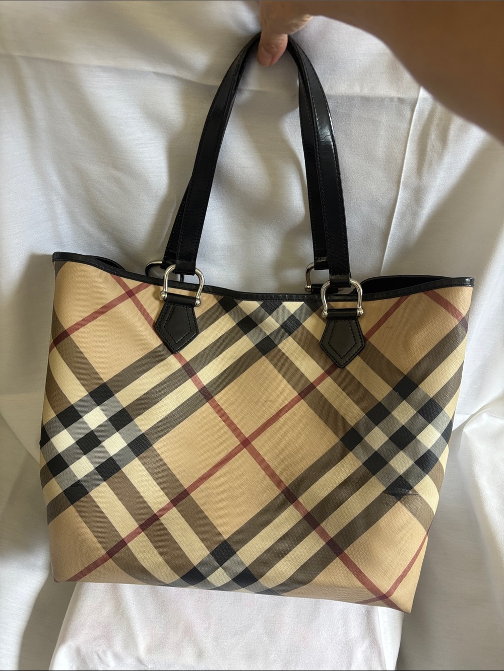 Burberry XL Classic Plaid Tote Bag with Black Handles